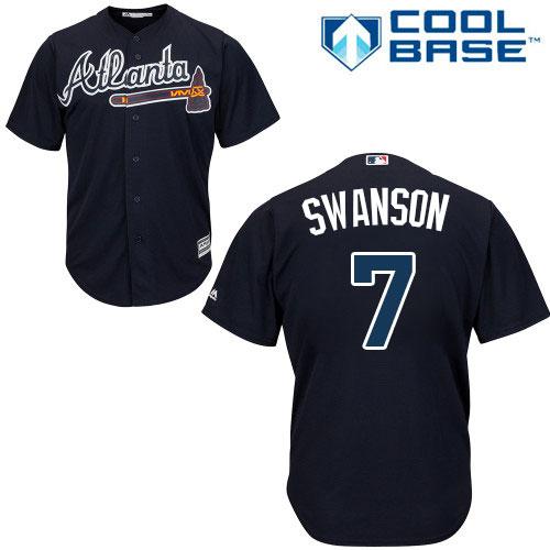 Braves #7 Dansby Swanson Navy Blue Cool Base Stitched Youth MLB Jersey - Click Image to Close